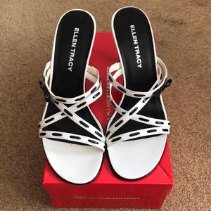 Ellen Tracy Brina Kidskin White Strap Heels Size10